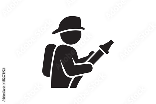 Firefighter silhouette vector art illustration on white background