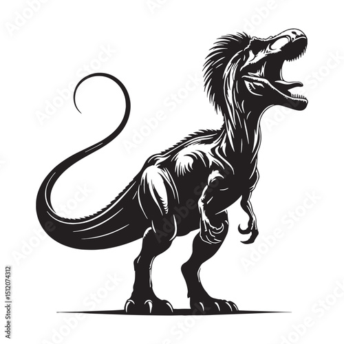 Allosaurus silhouette in dominant pose – Allosaurus illustration – Minimalist Allosaurus vector – Dinosaur silhouette

