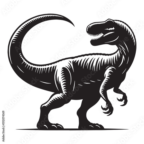 Allosaurus silhouette with powerful jawline – Allosaurus illustration – Minimalist Allosaurus vector – Dinosaur silhouette

