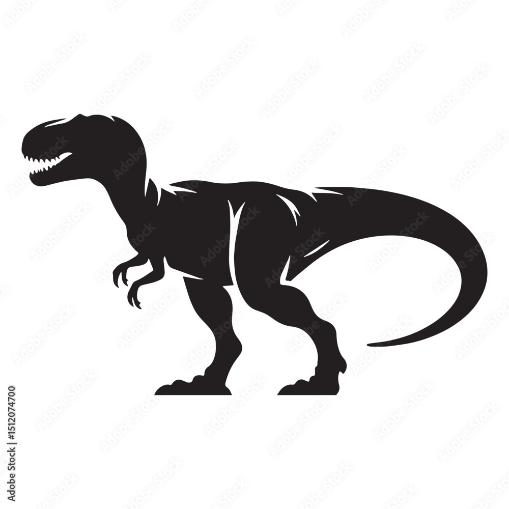 Obraz premium Fierce Allosaurus silhouette stalking prey – Allosaurus illustration – Minimalist Allosaurus vector – Dinosaur silhouette
