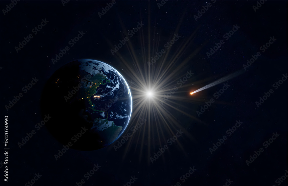 Fototapeta premium Earth and Comet in the Cosmos