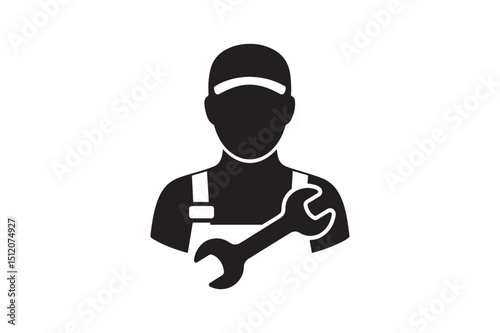 Mechanic silhouette vector art illustration on white background
