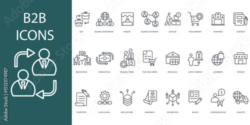 b2b icon set.vector.Editable stroke.linear style sign for use web design,logo.Symbol illustration.