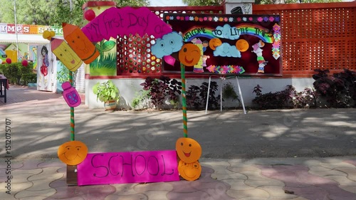 first day of school photo booth kept at preschool at day