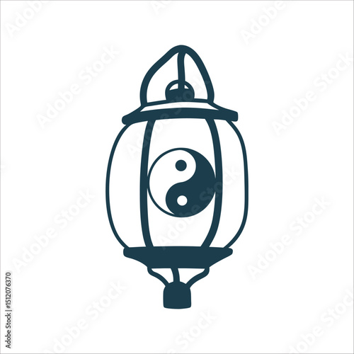 White Chinese Lantern with Yin Yang Symbol