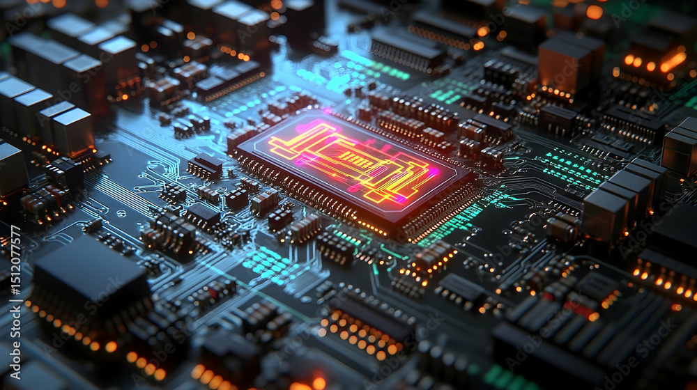 Obraz premium Glowing circuit board technology illustration