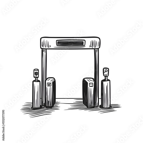 Hand-drawn illustration of a gas station pump used for road travel fueling. photo