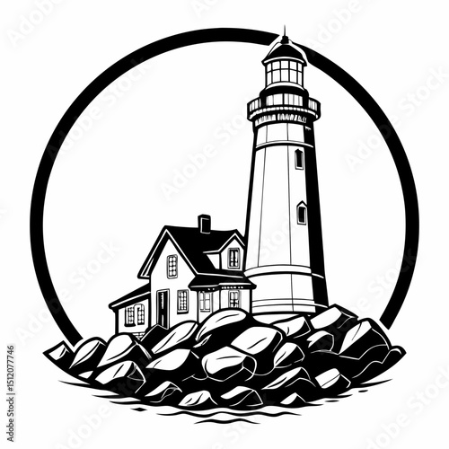 Lighthouse and keeper s house on rocky coast