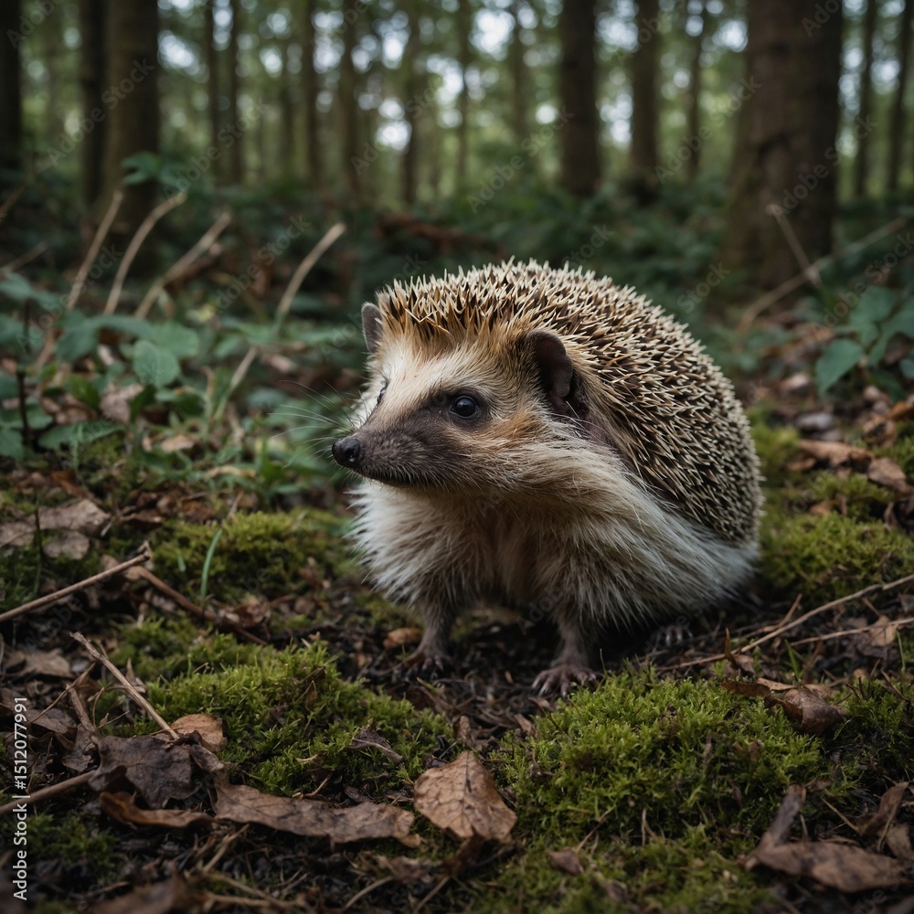 Fototapeta premium Hedgehog Exploring a Woodland Floor.