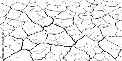 Vector background. Desert backdrop.The cracks texture white and black.Cracks in dry surface soil texture	