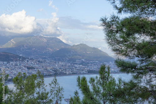 Scenic Aerial View of Alanya Harbor and City Coastline, Turkey