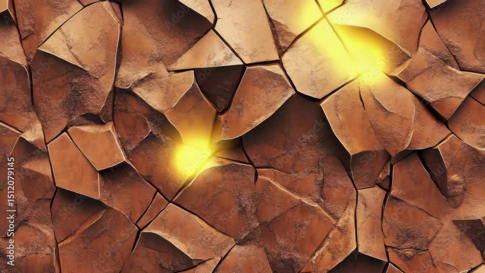 A close up of a rock wall with yellow light shining on it. The light is coming from the top left corner of the image