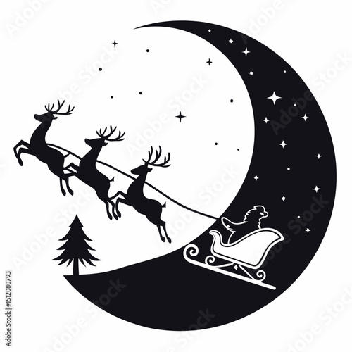 Santa claus in sleigh with reindeer silhouette