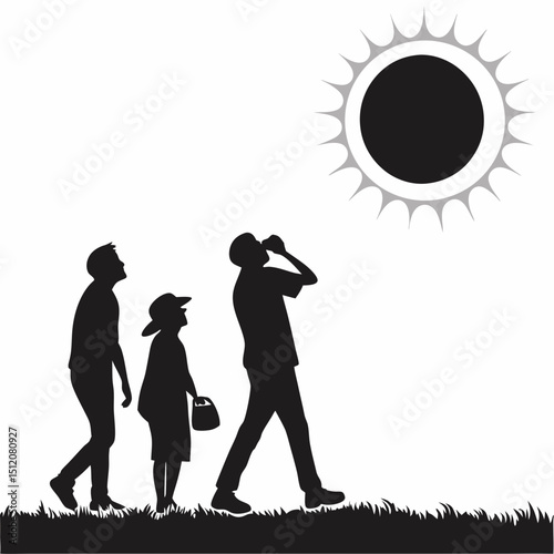 Silhouette of people watching a solar eclipse