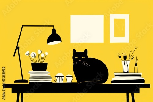 Blackcat sleeping on desk mammal animal pet. photo