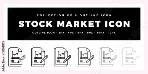 Pack of 6 Outline Vector Stock Market icon