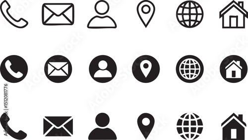 icon set Phone mail name website address location and logo