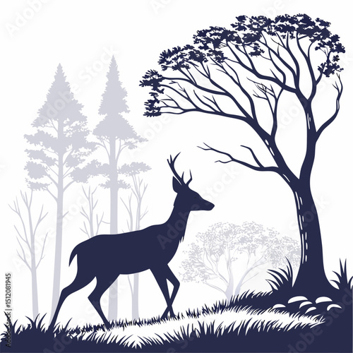 Silhouette of deer in a forest landscape