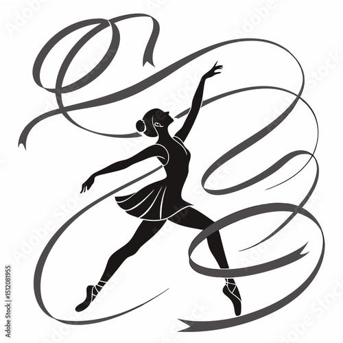 Elegant ballerina silhouette with flowing ribbons