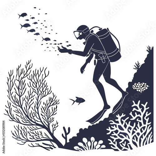 Scuba diver exploring vibrant coral reef