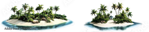 Tropical Island Paradise Two Palm-Fringed Isles, Isolated on Transparent Background, 3D Render, Vacation, Island Scene, Island, Paradise, Tropical
