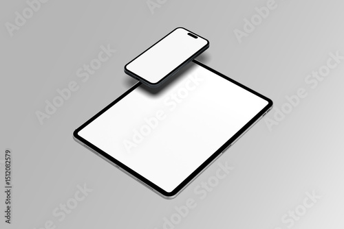 Blank tablet, smartphone mockup with grey background 