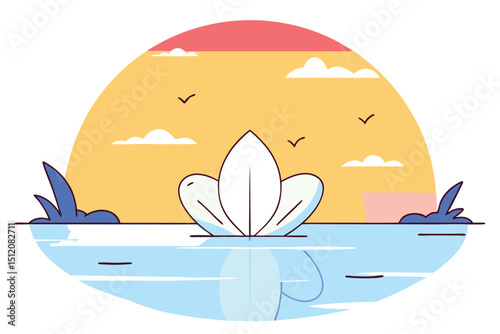 Serene Sunset Lotus Flower Lake Illustration