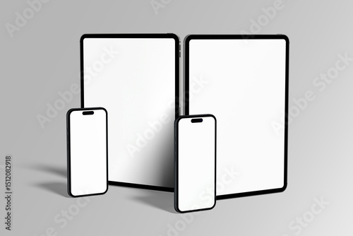 Blank tablet, smartphone mockup with grey background 