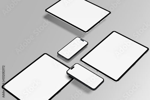 Blank tablet, smartphone mockup with grey background 