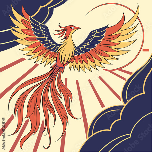 Majestic phoenix bird in flight art deco style