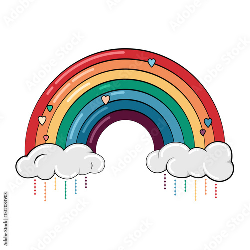 Cute rainbow and clouds with hearts and stars
