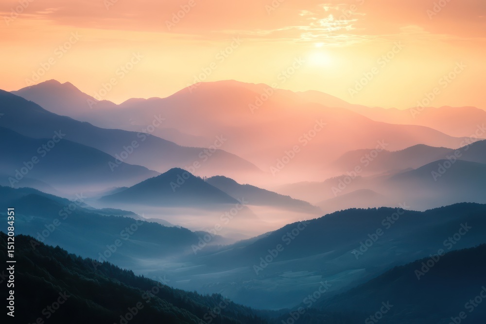 Obraz premium Majestic Sunset Over Serene Mountain Range