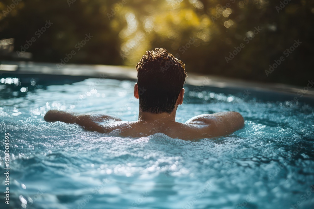 Fototapeta premium Man Relaxing in Outdoor Swimming Pool