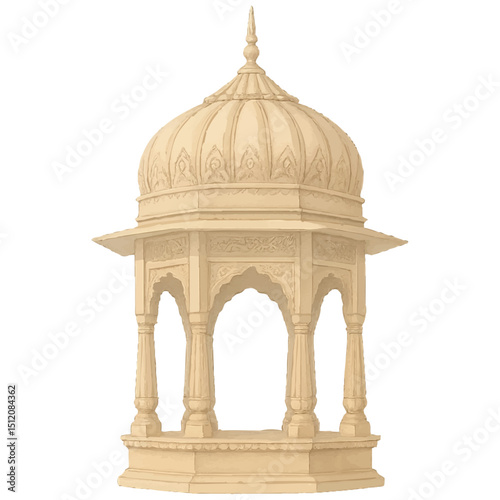 Traditional Mughal Architecture Single dome Water Colour Painting on a Isolated Transparent PNG Background