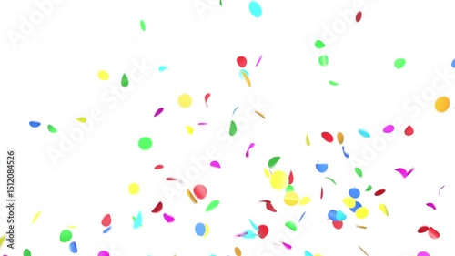 Confetti Explosion Multi-color on White Background, Alpha Channel 3d Animation. Bright Colors Confetti Particles Falling Isolated Illustration. Rainbow Circles Flowing Celebration Design Element 4k.