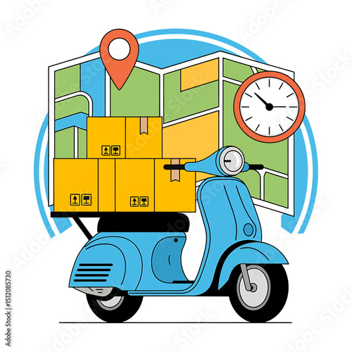 Fast and Reliable Delivery An Illustration of a Blue Scooter Loaded with Packages