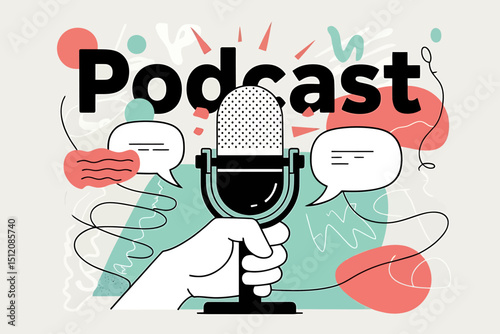 Podcast Illustration Engaging Graphic Representing Audio Broadcasting