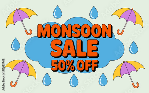 Colorful Graphic Announcing a Monsoon Sale 50% Off!