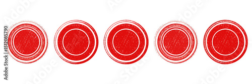 Five Red Textured Circles Arranged in a Row Abstract Design Element