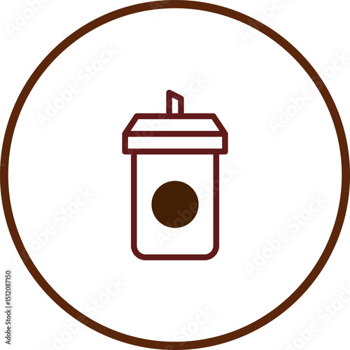 Minimalist Coffee Cup Icon Isolated on White Background within Brown Circle Outline