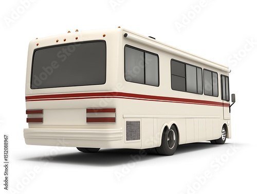 Classic White Recreational Vehicle with Red Stripe from Rear View