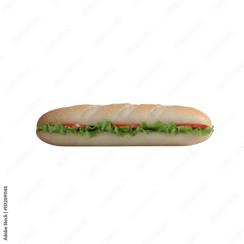 Freshly made sandwich with vibrant lettuce and sliced tomatoes, presented on a white isolate background, ideal for culinary presentations or food-related projects. Freshly made sandwich with vibrant lettuce and sliced tomatoes, presented on a white isolate background, ideal for culinary presentations or food-related projects.