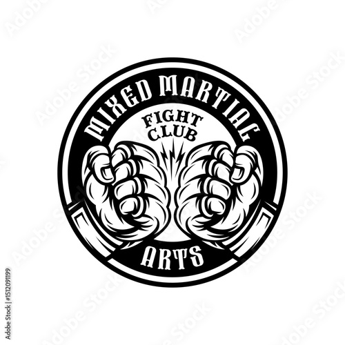 Logo badge mixed martial arts with hand gloves MMA illustration