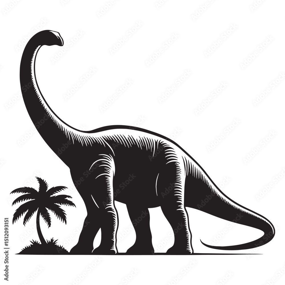 Obraz premium Towering Brachiosaurus silhouette, majestic stance – Brachiosaurus illustration – Minimalist Brachiosaurus vector – Dinosaur silhouette