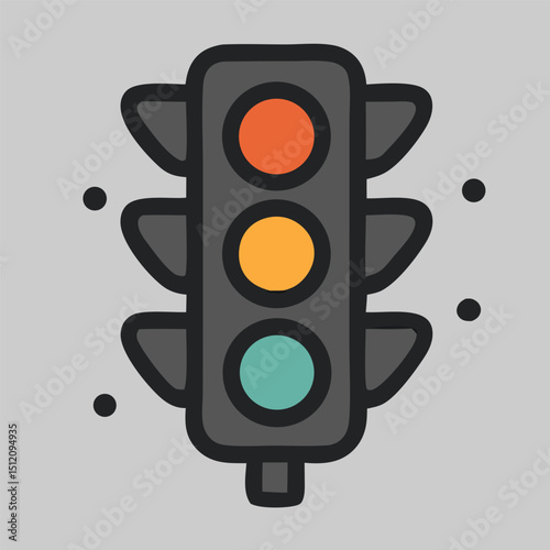 Traffic light icon vector with red yellow green signals representing stop-go control system for roads, driving and public transportation visuals.