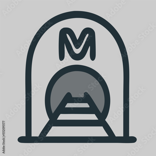 Metro tunnel icon vector depicting underground train entrance used for city transportation, subways and urban mass transit systems in modern style.