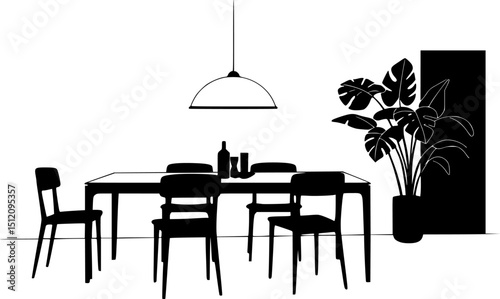 Table and chairs icon. Black silhouette. Front side view. Vector simple flat graphic illustration. Isolated object on white background.
