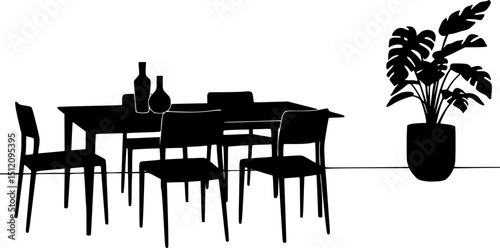 Table and chairs icon. Black silhouette. Front side view. Vector simple flat graphic illustration. Isolated object on white background.

