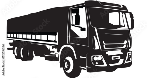 A classic semi-truck illustration in bold black lines, for freight and transport firms’ branding and ads, ideal for logos, print, and signs to show power and trust.