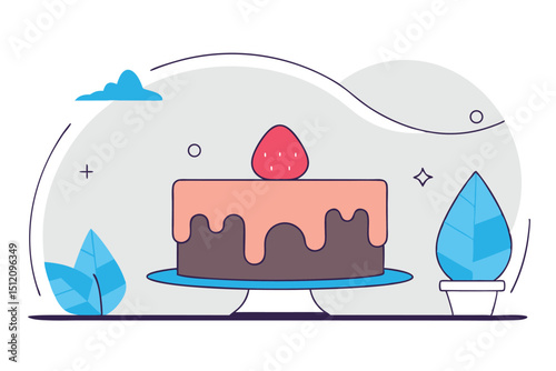 Delicious Chocolate Cake with Strawberry Topping A Sweet Treat Illustration